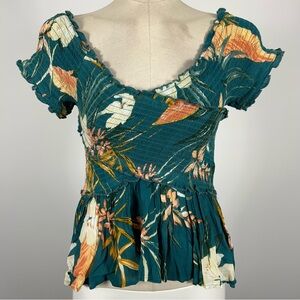 Patrons of Peace Teal Floral Smocked Top